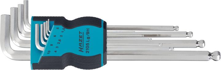 Produktbild HAZET Winkelschraubendreher Satz 2105LG/9H ∙ Innen Sechskant Profil ∙ 1,5 ∙ 2 ∙ 2,5 ∙ 3 ∙ 4 ∙ 5 ∙ 6…