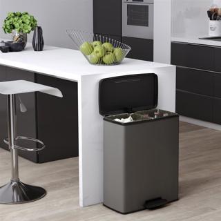 Image du produit Curver Deco Bin Duo Prullenbak - 26L+26L - Afvalscheiding - Rechthoekig - lichtgrijs