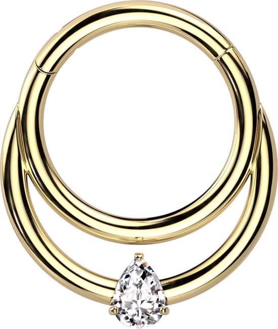 Produktbild Star Piercing Micro Segmentring klappbar vergoldet doppel Ring Kristalltropfen silber (Titan G23)