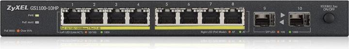 Actual product image Zyxel GS1100-10 v2, Gigabit desktop switch, 8x GbE PoE, 2x SFP, unmanaged, PoE budget (8 Ports)