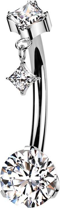 Actual product image Hollywood Body Jewelry Threadless Banane silber quadratischer Kristall silber Anhänger quadratischer Kristall silber und Kr (without brass, Titanium G23)