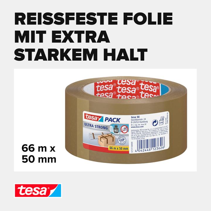 Actual product image tesa tesapack ULTRA STRONG Parcel Tape - PVC packing tape for tight packing and secure bundling (50 mm)