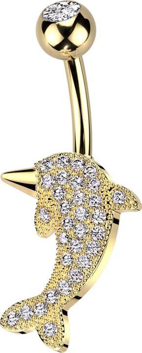 Star Piercing Banane vergoldet mit Kugel vergoldet Kristall silber und Delfin Kristallen silber (Chirurgenstahl 316L, Messing)