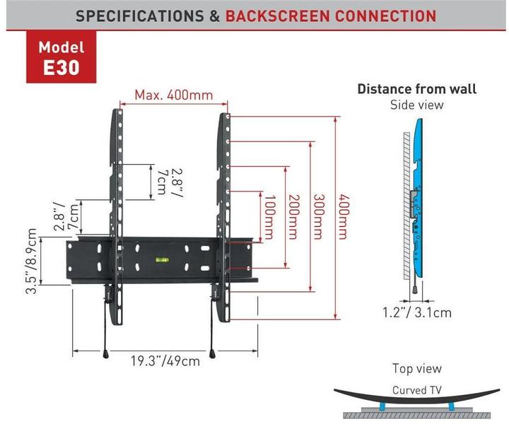 Actual product image Barkan Wall mount WH E30, 29"-65" (Wall, 65", 30 kg)