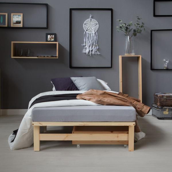 Produktbild Homestyle4u Palettenbett mit Bettkasten und Lattenrost (90 x 200 cm)