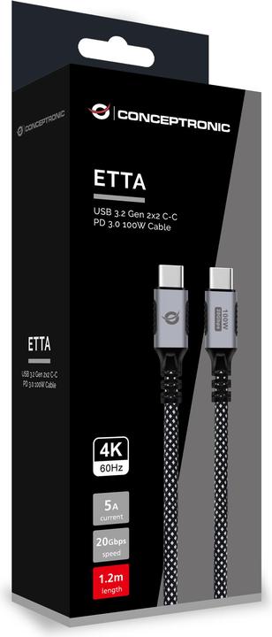 Immagine prodotto Conceptronic Kabel USB-C 3.2 -> C PD3.0 1.20m 5A 4K60Hz sw (1.20 m, USB 3.2 Gen 2x2, 100 W)