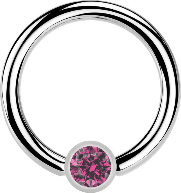 Star Piercing Ball Closure Ring silber und Kristall pink (Chirurgenstahl 316L)