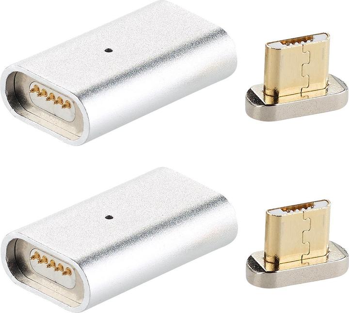 Callstel Magnetic Micro USB Adapter for Charging & Data Cable, Silver, Set of 2 (Micro USB, Micro USB)