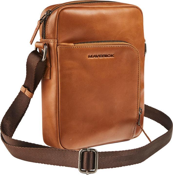Maverick New Men Leder-Shoulderbag City, cognac