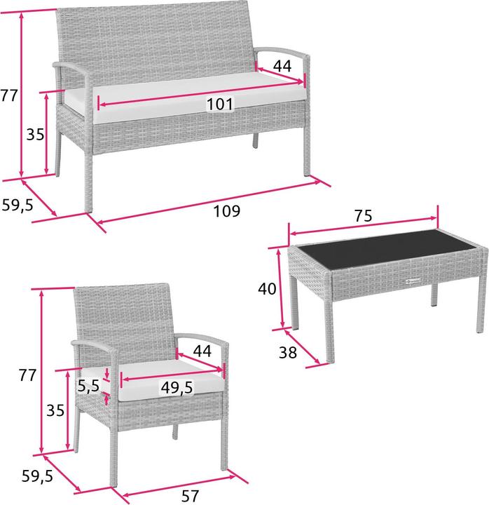 Immagine prodotto tectake Set di mobili da giardino in rattan Sparta 3+1