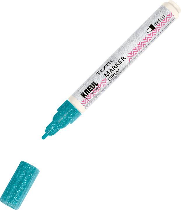 Kreul Stoffmalstift, Textilmarker Javana texi mäx Glitter für helle und dunkle Stoffe (Türkis, 4 mm)