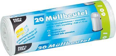 Papstar Bin liners 72 x 60 cm (W x H) 17µm 60l white 20 pcs/pack. (20 x, 60 l)