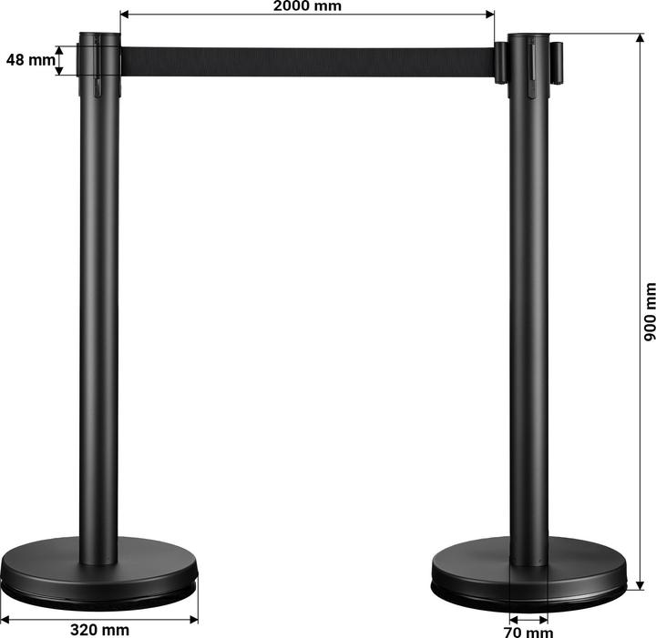 Actual product image Wiltec Mobile barrier posts 32x7x90cm black steel crowd control system drawstring