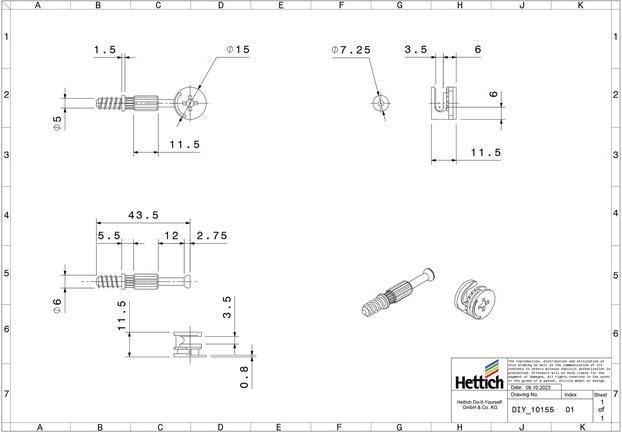 Immagine prodotto Hettich Verbindungsbeschlag M6 x 30 mm (Raccordo di collegamento, 1 pz.)