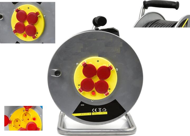 Actual product image Keltin Cable drum, sheet steel, 50m, cable 3x2.5, IP44, 16A, 4 sockets (50 m, 3 mm²)