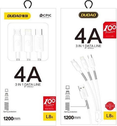 Actual product image Dudao L8s Upgrade 3in1 USB cable (1.20 m, USB 3.0)