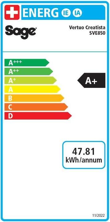 Label énergétique Sage Nespresso Vertuo Creatista (NESPRESSO Vertuo, Fiche CH)
