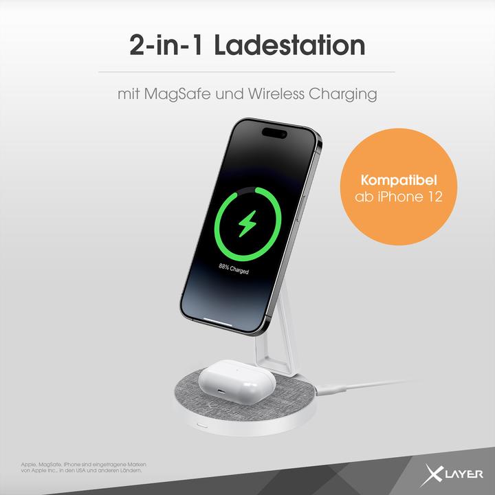 Actual product image Xlayer MagFix Pro 2 in 1 Charging Station 15W Grey/White (15 W)