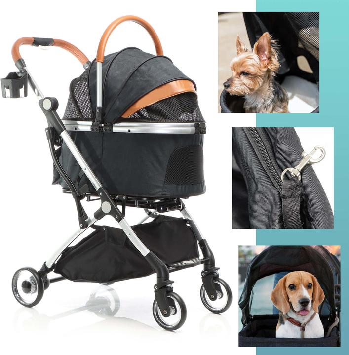 Actual product image Fudajo 2in1 Dog Buggy Foldable Dog Pram Black Domestic Animals’ Pushchair with Rack Transport Bag (Dog, Foldable)