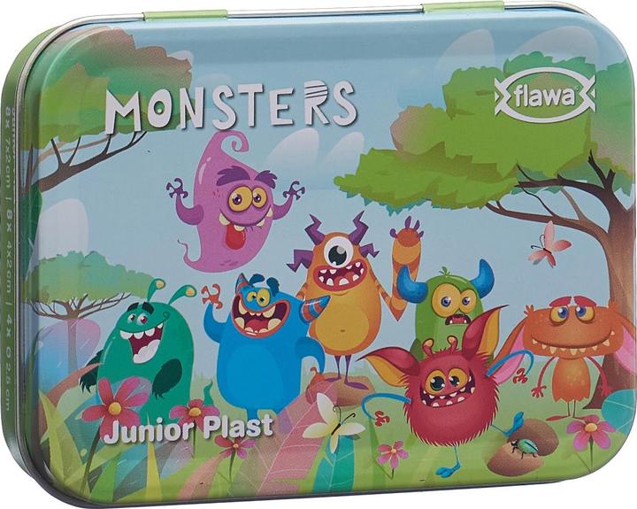 Flawa Junior Plast Strips Monsters Tin Box (20 x)
