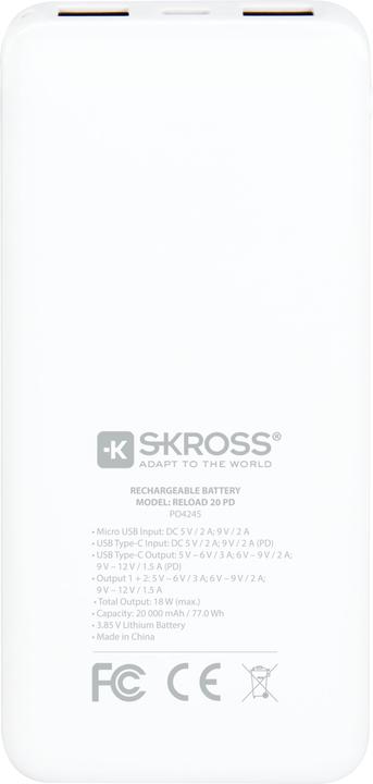 Actual product image Skross Reload 20 (20000 mAh, 18 W, 74 Wh)