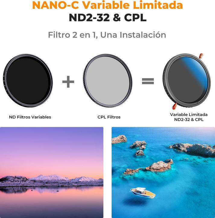 Image du produit K&F Concept 52MM 2 en 1 CPL+Variable ND2ND32 Filtre à lentille 18 couches traité bleu, sans croix noire (Série