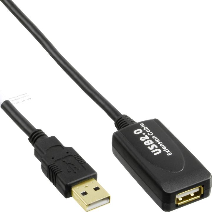 Produktbild InLine USB 2.0 Aktiv-Verlaengerung 20m mit Signalverstaerkung / Repeater Stecker A an Buchse A 20m (20 m, USB 2.0)