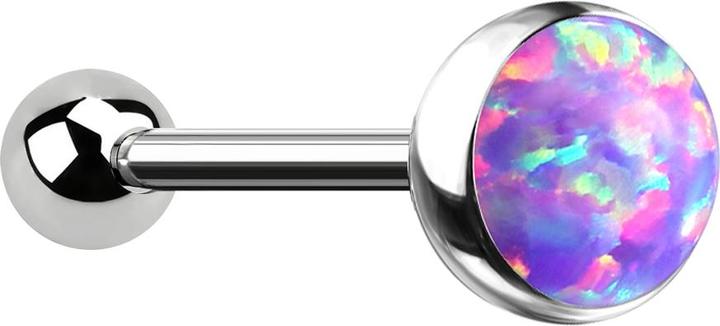 Star Piercing Micro Threadless Barbell silber mit Kugel und Halbkugel Opal violett (ohne Messing, Titan G23)