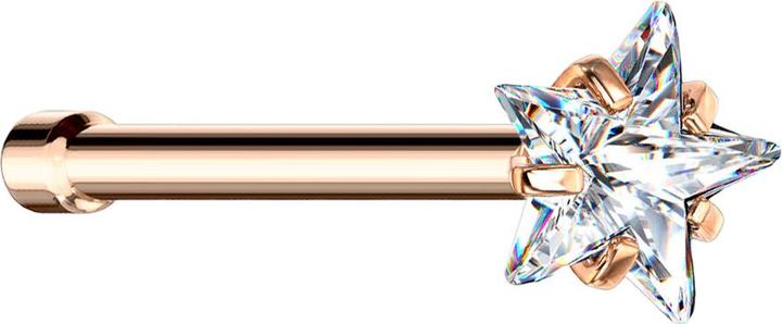 Star Piercing Nasenstecker gerade rosegold Kristallstern silber gefasst (ohne Messing, Chirurgenstahl 316L)