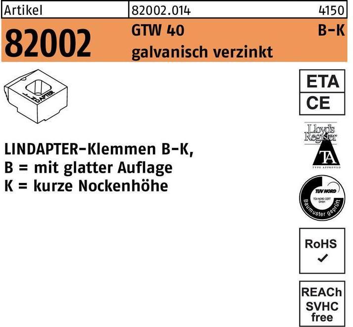 Produktbild Lindapter Klemmen R 82002 GTW 40 KM 24 / 9,0 galvanisch verzinkt