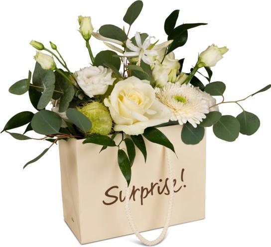 Produktbild Fleurop Blumentasche «Surprise!» - in stylischem Weiss (Gesteck)