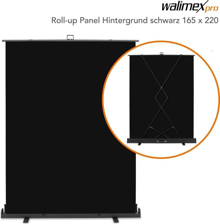 Walimex pro Roll-up Panel Hintergrund schw.165x220 (176.50 cm, 226 cm)