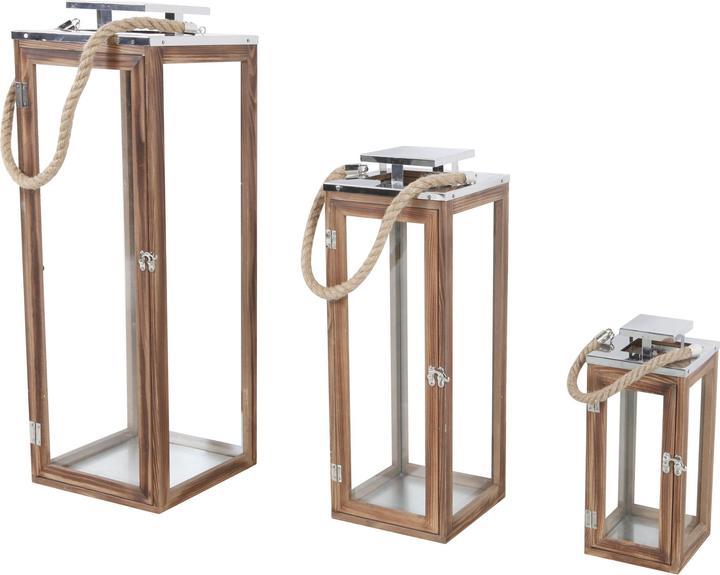 Produktbild Inda-Exclusiv 3er Set XXL Laternen-Set Windlicht Holz Gartenlaterne Edelstahldach (3 x)