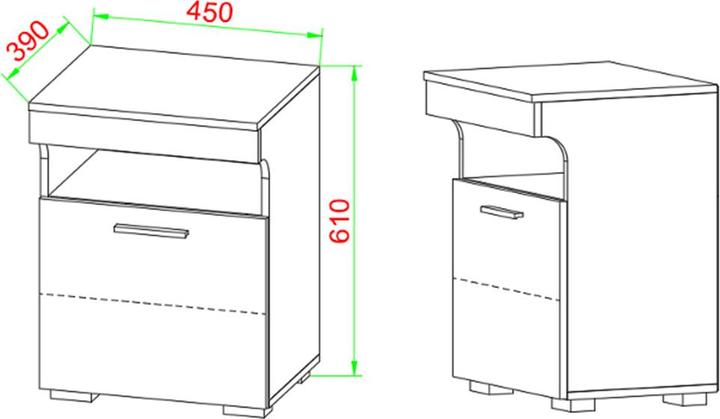 Actual product image VCM Nightstand Side Table Revolving Door Console Boxspring Bedside Table Slepal M (45 x 39 x 61 cm)