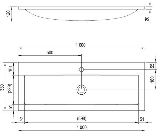 Productafbeelding Ravak Wastafel Helder, 100 cm (1000 mm, 800 mm)