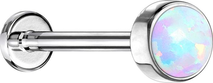 Produktbild Star Piercing Micro Threadless Labret silber Zylinder Flach mit Opal weiss (Chirurgenstahl 316L)