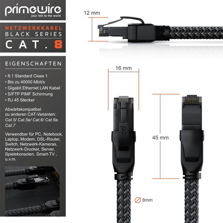 Actual product image Primewire Network cable CAT.8, RJ-45, Ethernet, patch cable CAT 8, Gigabit Ethernet 40 Gbit/s S/FTP LAN cable (S/FTP, CAT8.1, 7.50 m)