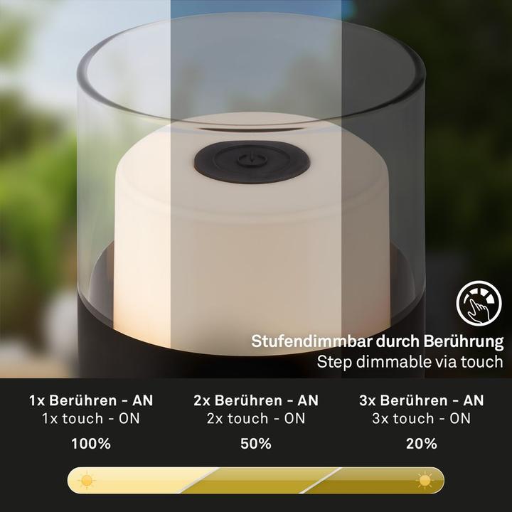 Actual product image Briloner Rechargeable LED table lamp, with glass, black, 1xLED/2W (150 lm)