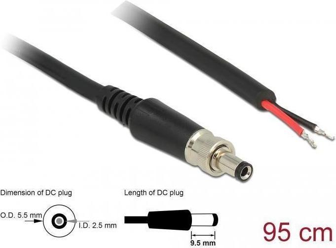 Actual product image Delock Power cable DC jack 5.5 mm x 9.5 mm (ID: 2.5 mm) (M) to without connector (0.95 m)