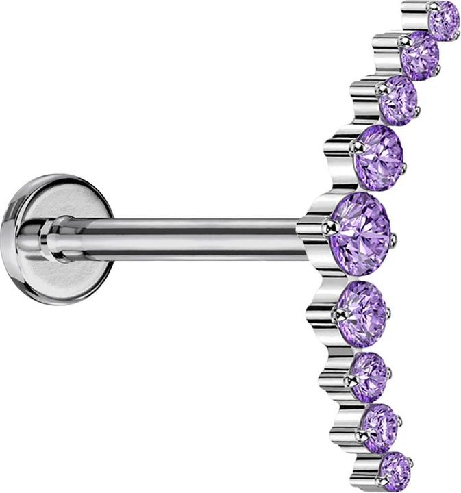 Immagine prodotto Star Piercing Micro Labret senza fili argento curvo argento nove cristalli rotondi viola (Titanio G23, senza ottone)