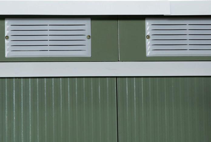 Produktbild Swisshandel24 Gerätehaus, Gartenhaus, Geräteschuppen mit Schiebetür, Lüftungsfenster, Pultdach, Outdoor, Stahl, He