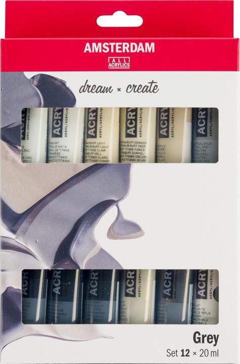 Amsterdam Acrylic paint Greys 12 tubes à 20 ml (Multicoloured, 20 ml)