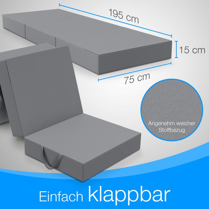 Produktbild Bestschlaf Klappmatratze, 3-teilige Faltmatratze, Reisebett, Gästematratze (90 x 200 cm, Schaumstoffkern)