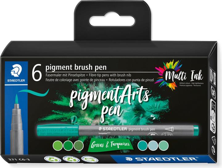 Produktbild Staedtler Fasermaler mit Pinselspitze (greens & turquoises, 6 x)