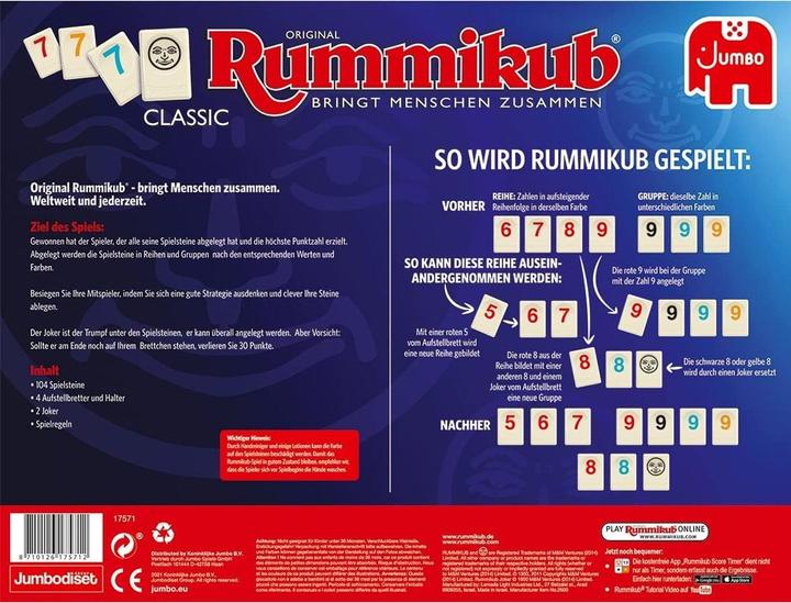 Nährwerte und Zutaten Jumbo Original Rummikub Classic (Deutsch)