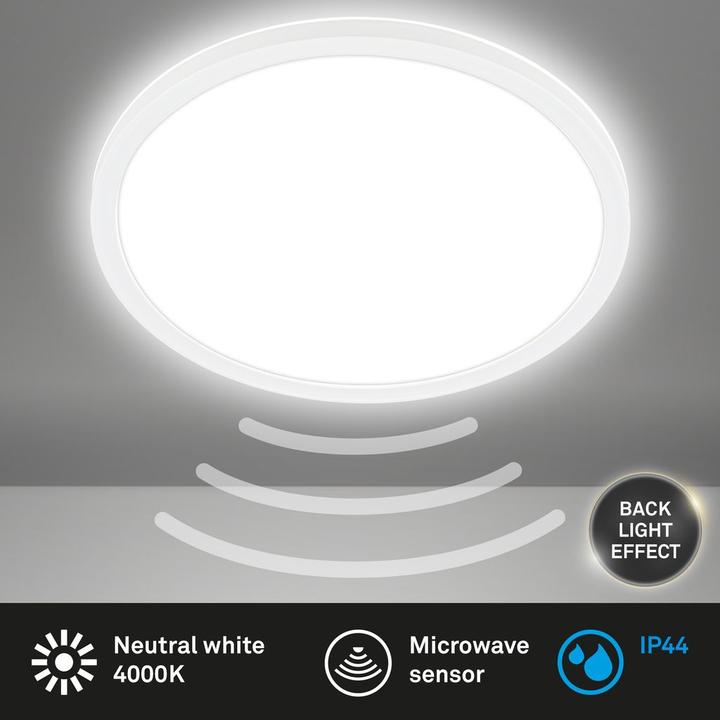 Produktbild Briloner Ultra flat LED Panel with backlight effect + Microwave, IP44, white (2400 lm)