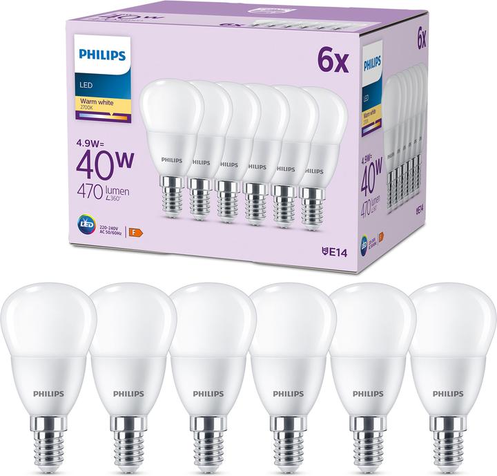 Produktbild Philips LED Lampe (E14, 4.90 W, 470 lm, 6 x, F)