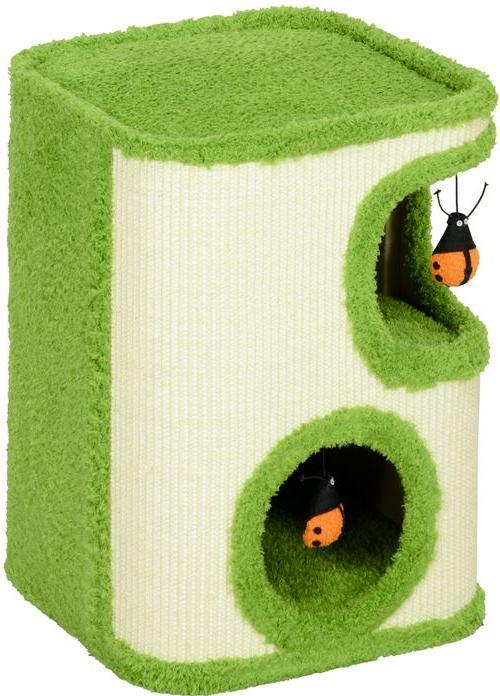 Produktbild Swisshandel24 Kratztonne, 52 cm hoch Katzentonne mit 2 Höhle, Kratzbaum für Katze bis 5 kg (52 cm, Grün+Cremeweiss)