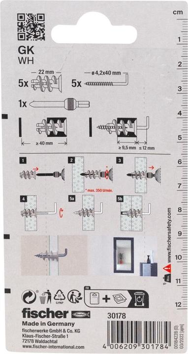 Image du produit Fischer Plaques de plâtre Fisc GK WH K 5 30178 (5 pcs)