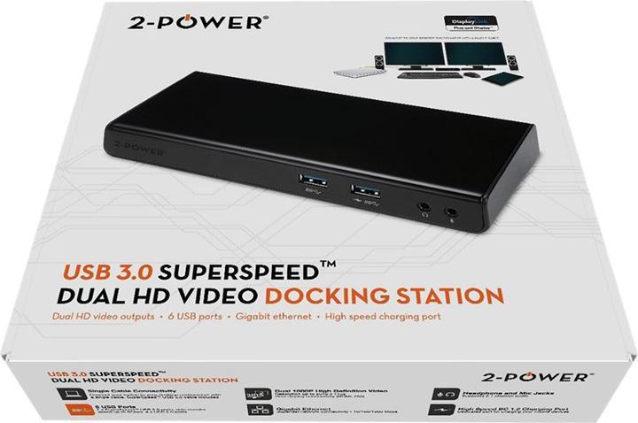 Produktbild 2-Power USB 3.0 Dual Display Docking Station includes power cable. For UK,EU. (USB-A)
